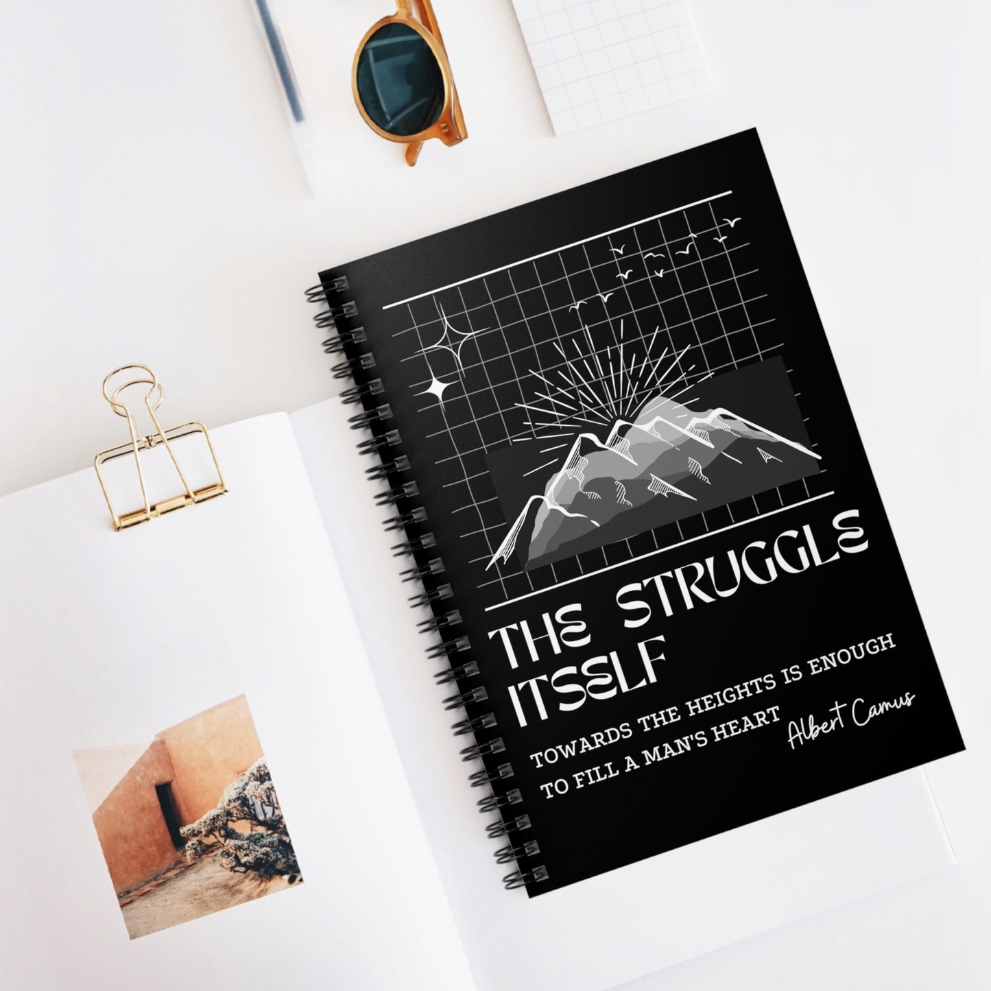 Classic Quotes Spiral Notebook - Albert Camus, 'The struggle itself towards the heights is enough to fill a man's heart' - Spiral Notebook - Ruled Line