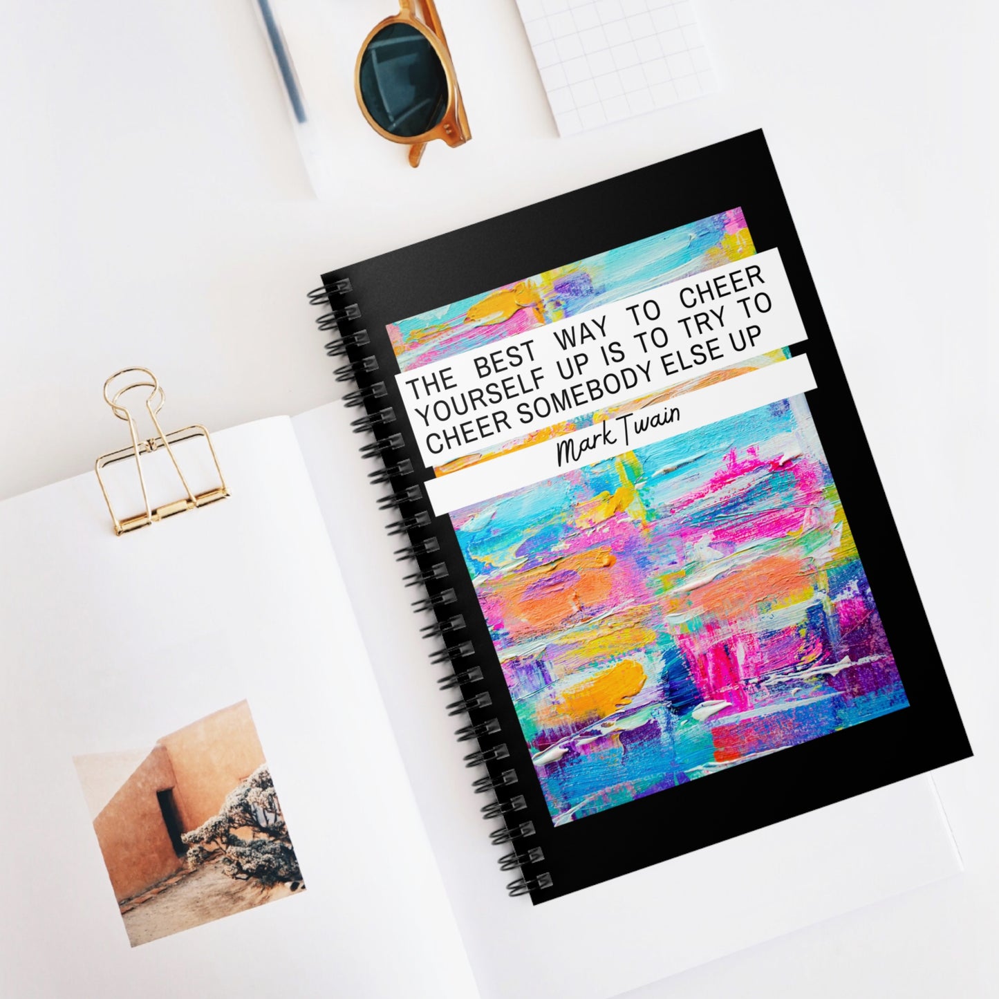 Classic Quotes Spiral Notebook - Mark Twain, 'The best way to cheer yourself up is to try to cheer somebody else up' - Spiral Notebook - Ruled Line
