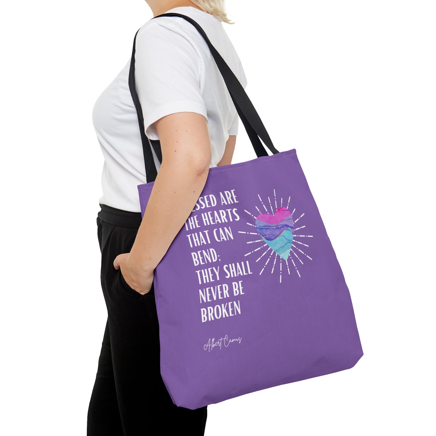 Classic Quotes Tote Bag - Albert Camus 'Blessed are the hearts that can bend, they will never be broken' - Tote Bag