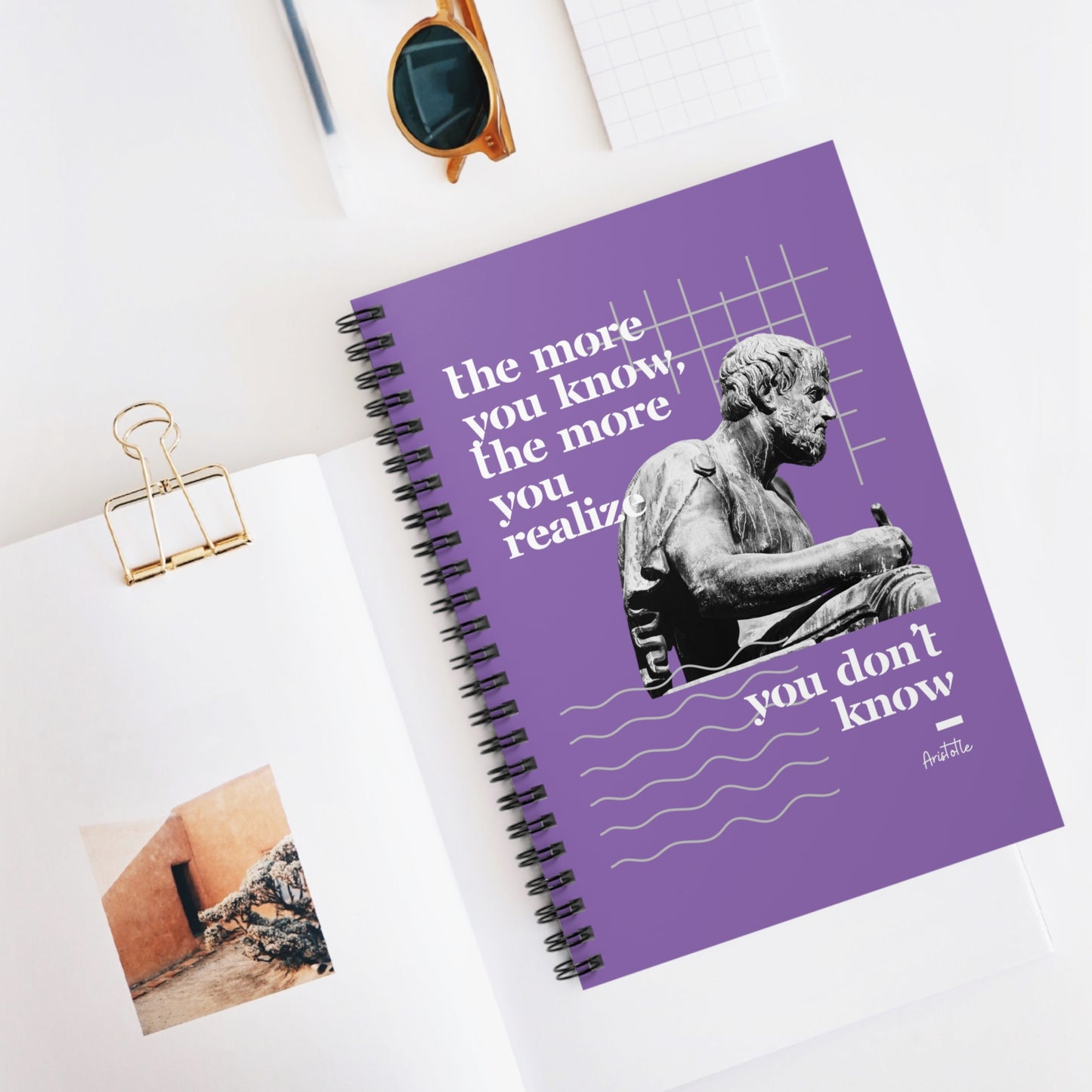 Classic Quotes Spiral Notebook - Aristotle, 'The more you know, the more you realize you don't know' - Spiral Notebook - Ruled Line