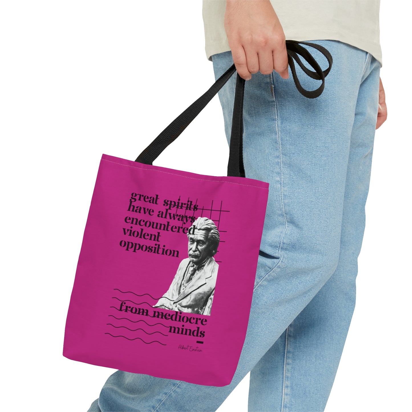 Classic Quotes Tote Bag - Albert Einstein, 'Great spirits have always encountered violent opposition from mediocre minds' - Tote Bag
