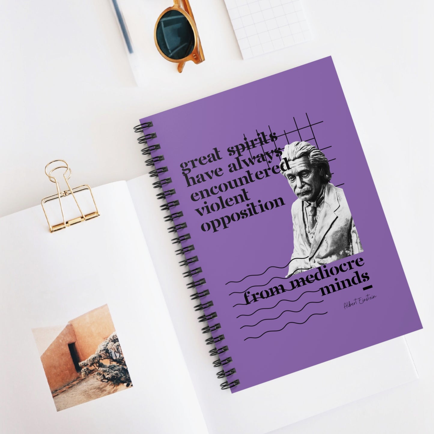 Classic Quotes Spiral Notebook - Albert Einstein, 'Great spirits have always encountered violent opposition from mediocre minds' - Spiral Notebook - Ruled Line