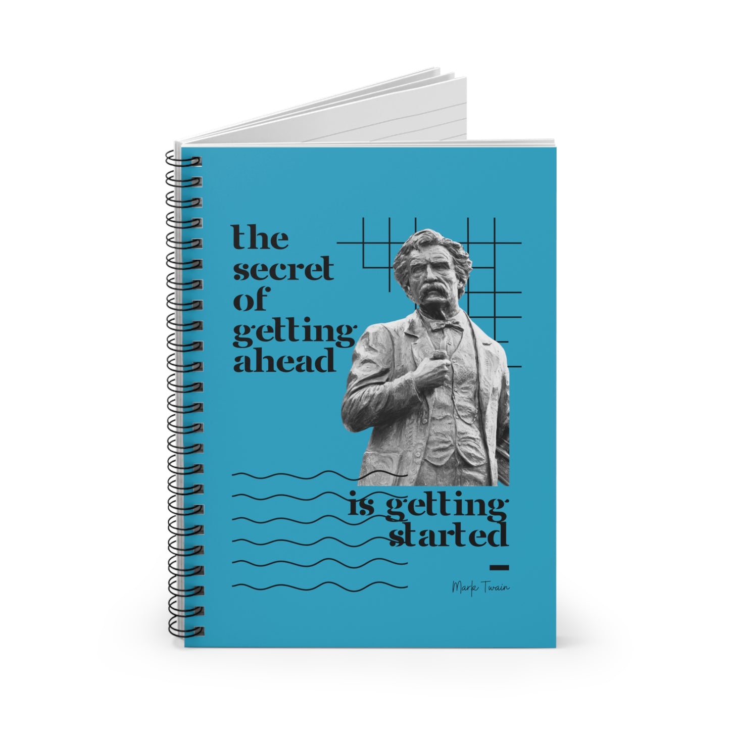 Classic Quotes Spiral Notebook - Mark Twain, 'The secret of getting ahead is getting started' - Spiral Notebook - Ruled Line