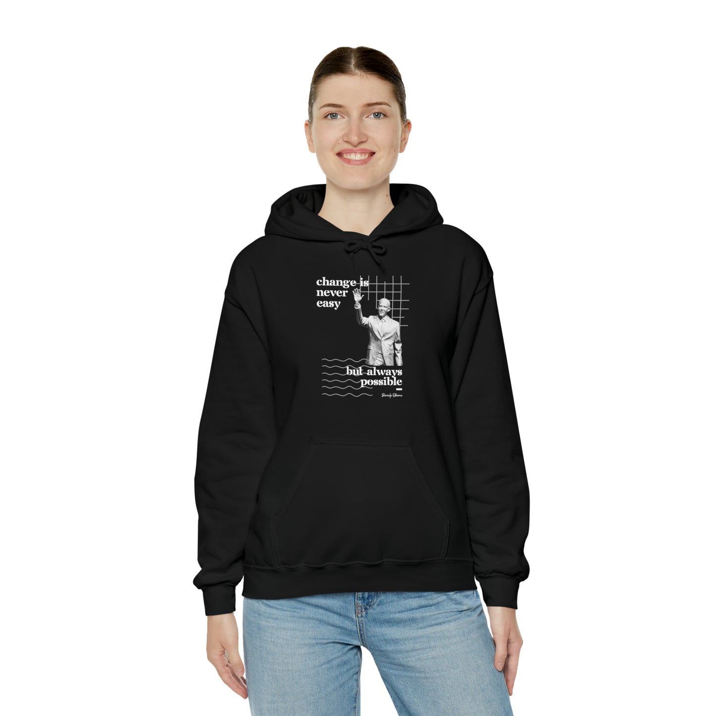 Classic Quotes Hoodie - Barack Obama, 'Change is never easy but always possible' - Unisex Heavy Blend™ Hooded Sweatshirt