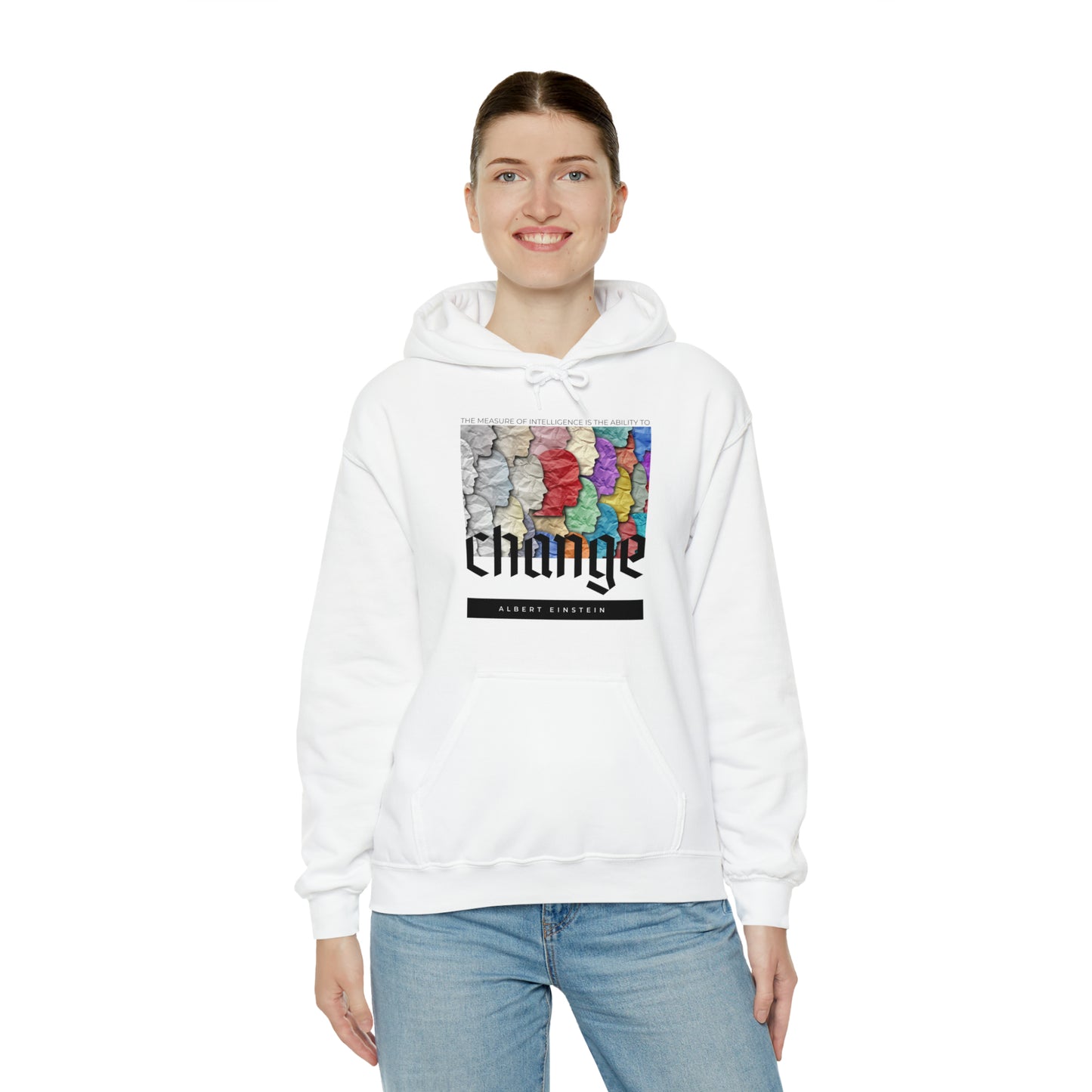 Classic Quotes Hoodie - Albert Einstein, 'The measure of intelligence is the ability to change' - Unisex Heavy Blend™ Hooded Sweatshirt