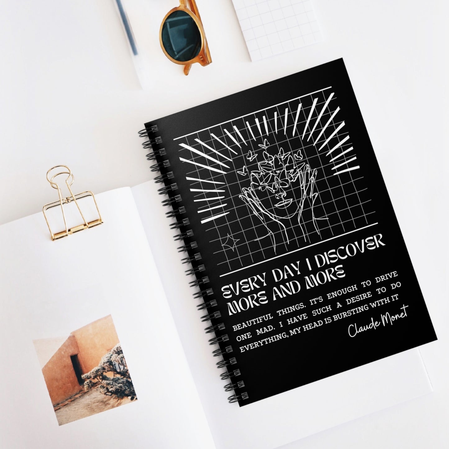 Classic Quotes Spiral Notebook - Claude Monet, 'Every day I discover more and more beautiful things. It's enough to drive one mad. I have such a desire to do everything, my head is bursting with it' - Spiral Notebook - Ruled Line