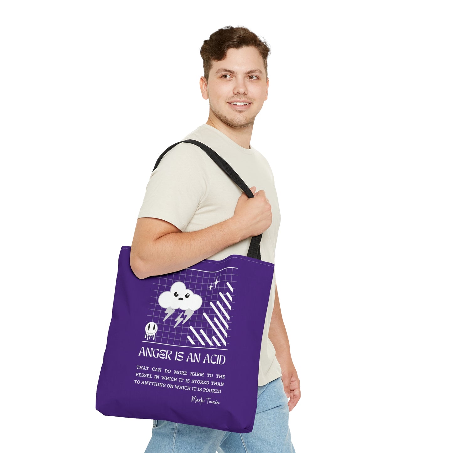 Classic Quotes Tote Bag - Mark Twain, 'Anger is an acid that can do more harm to the vessel in which it is stored than to anything on which it is poured' - Tote Bag