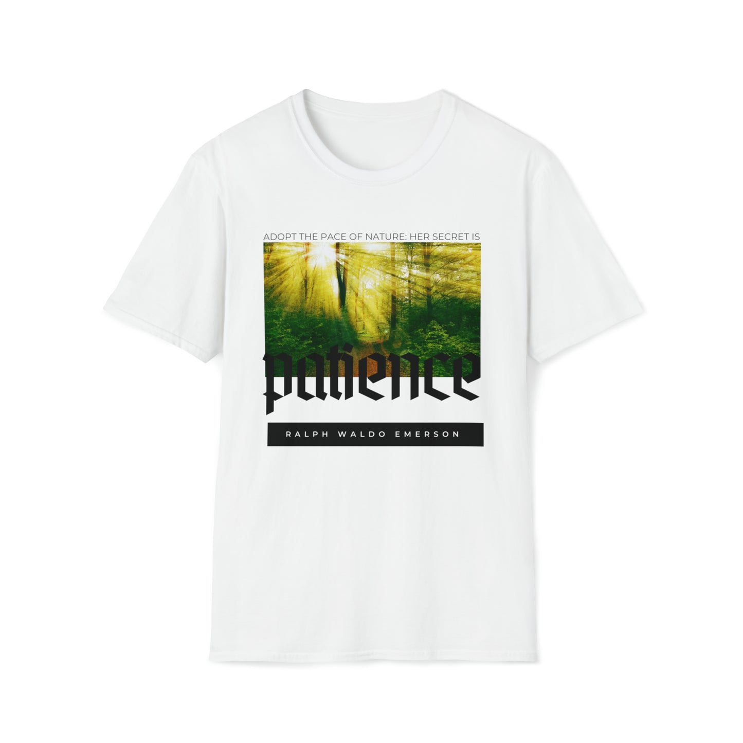 Classic Quotes Tee - Ralph Waldo Emerson, 'Adopt the pace of nature: her secret is patience' - Unisex Softstyle T-Shirt