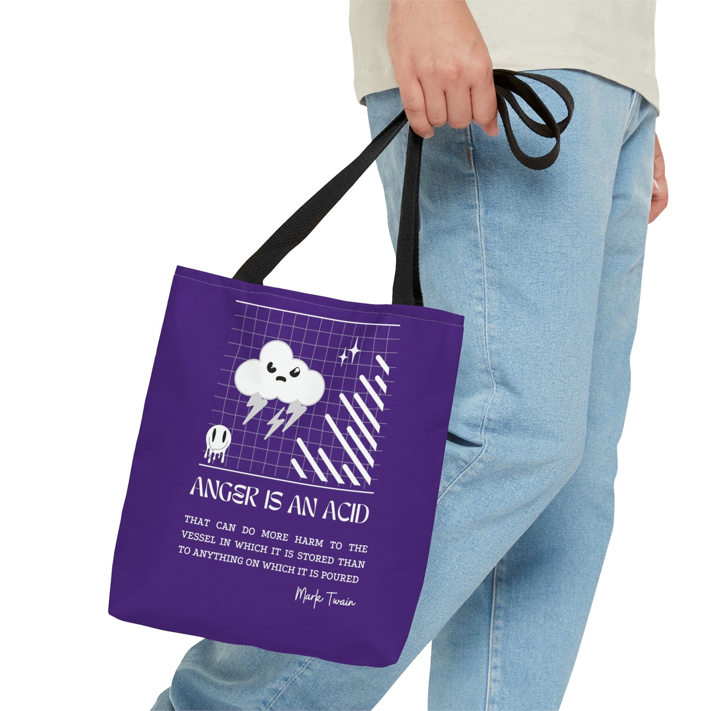 Classic Quotes Tote Bag - Mark Twain, 'Anger is an acid that can do more harm to the vessel in which it is stored than to anything on which it is poured' - Tote Bag