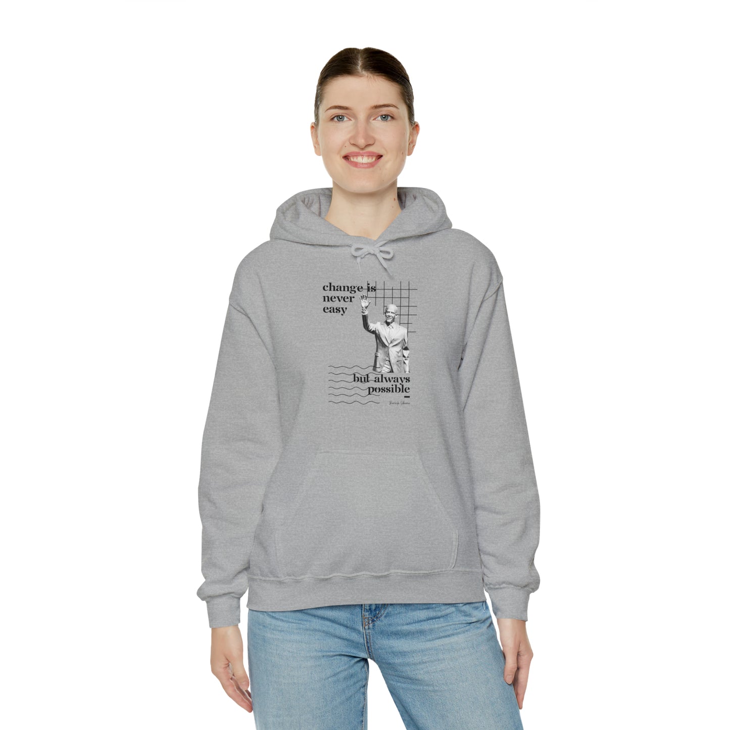 Classic Quotes Hoodie - Barack Obama, 'Change is never easy but always possible' - Unisex Heavy Blend™ Hooded Sweatshirt