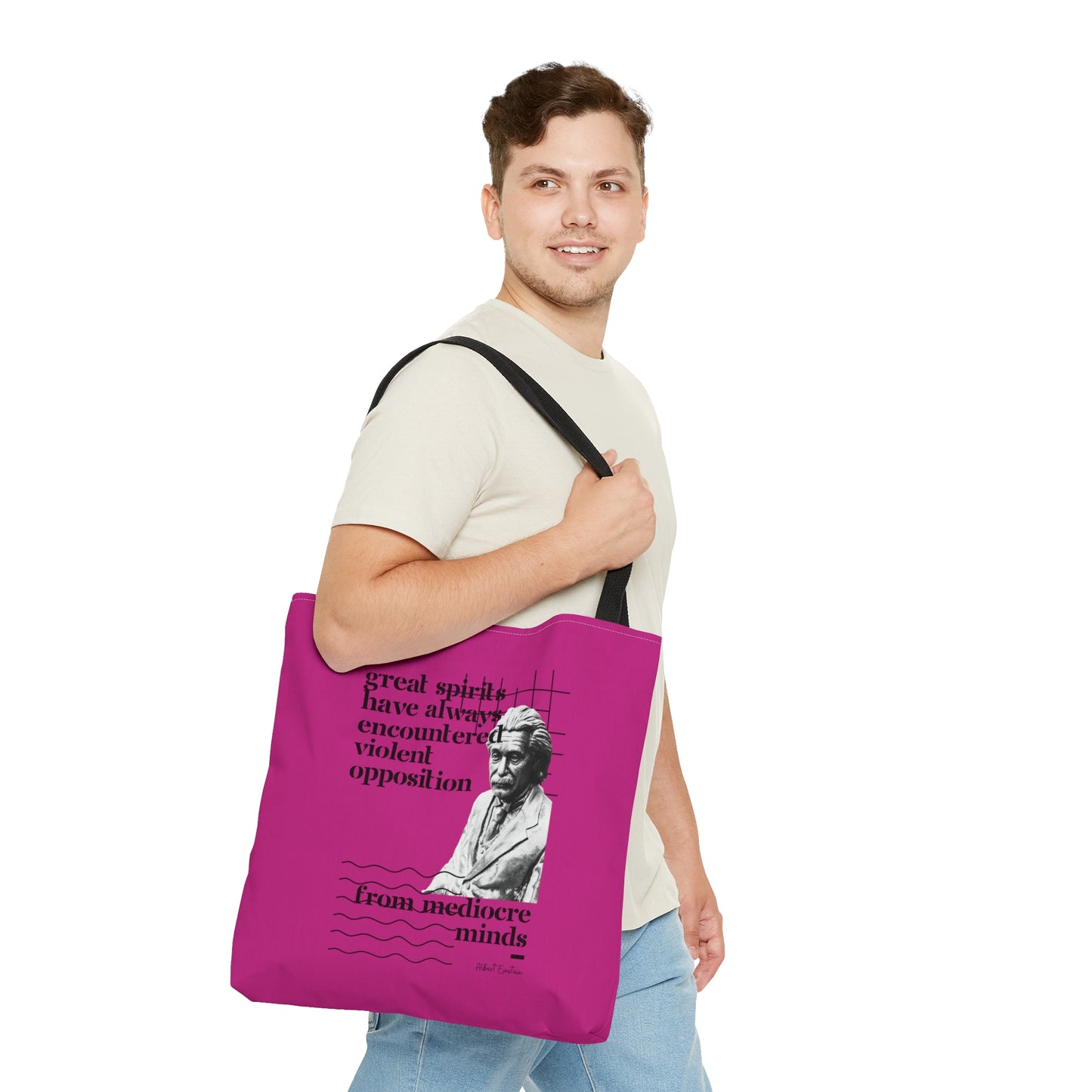 Classic Quotes Tote Bag - Albert Einstein, 'Great spirits have always encountered violent opposition from mediocre minds' - Tote Bag