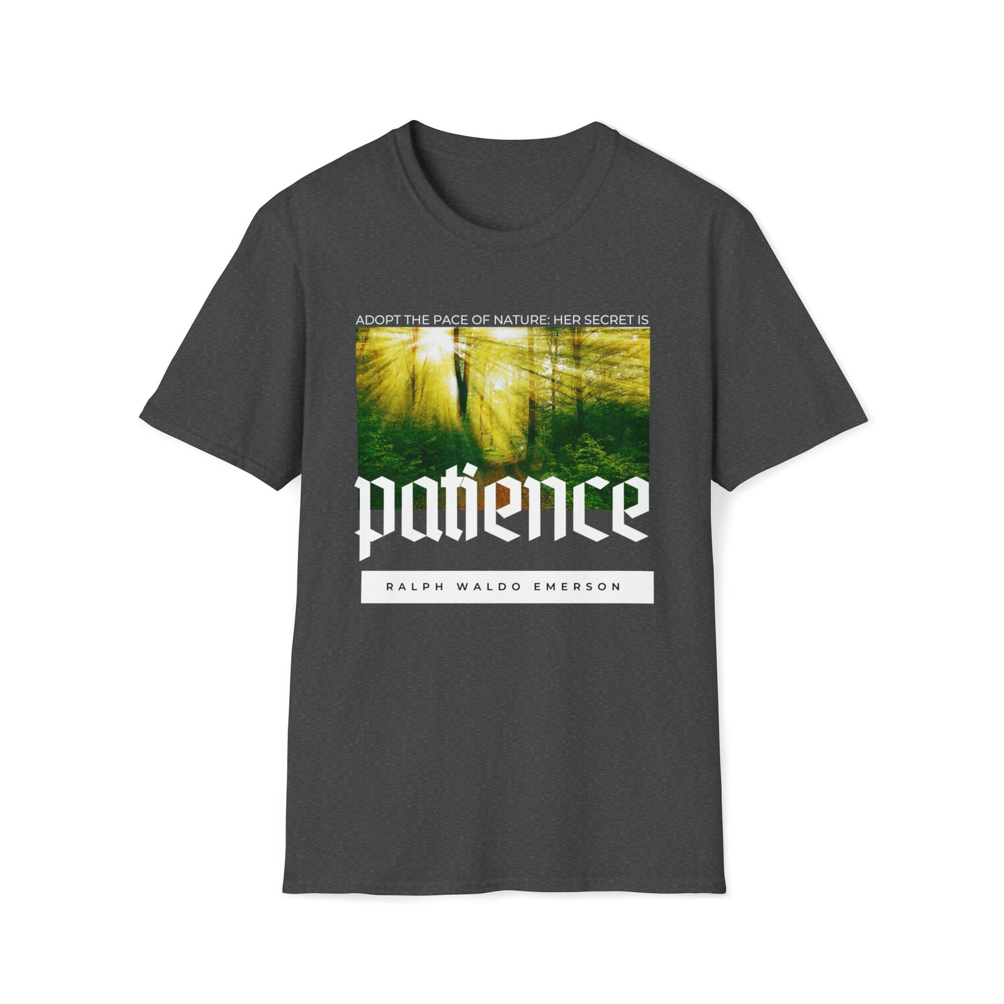 Classic Quotes Tee - Ralph Waldo Emerson, 'Adopt the pace of nature: her secret is patience' - Unisex Softstyle T-Shirt