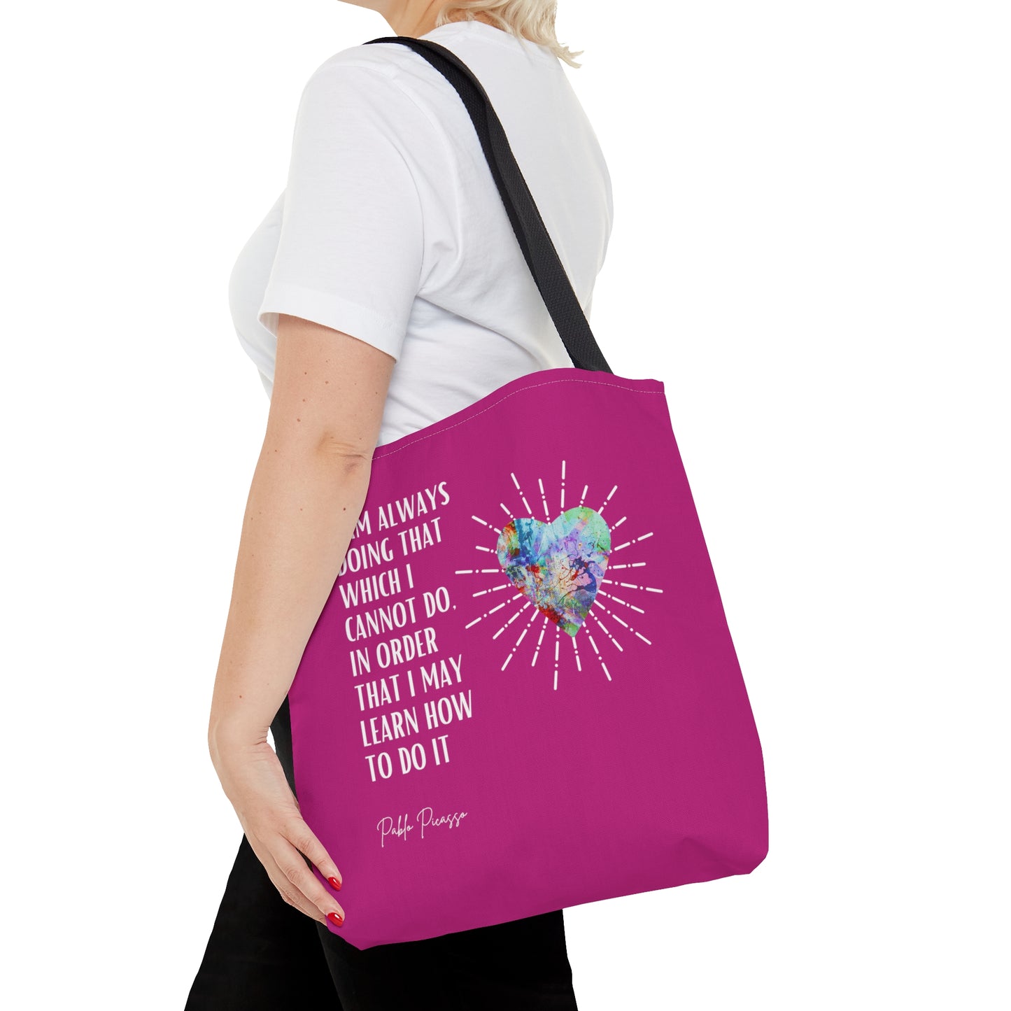 Classic Quotes Tote Bag - Pablo Picasso, 'I am always doing that which I cannot do, in order that I may learn how to do it' - Tote Bag