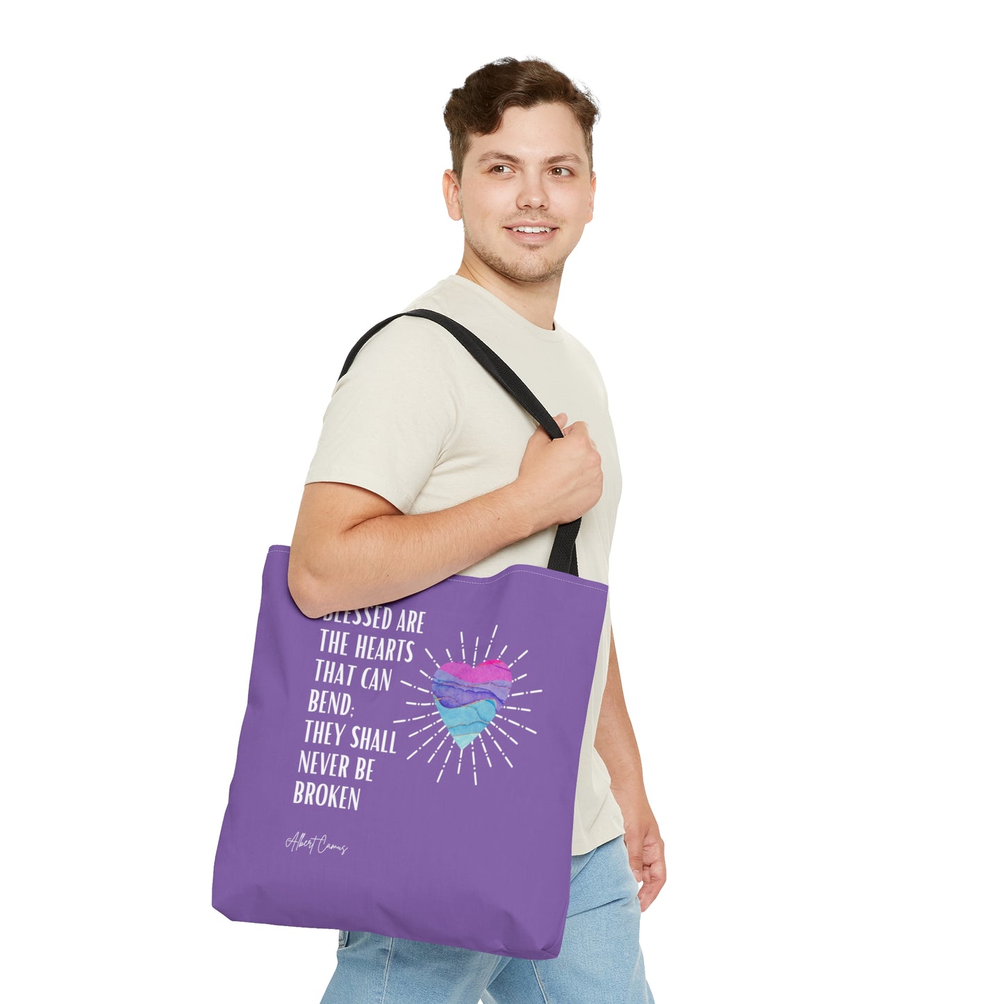 Classic Quotes Tote Bag - Albert Camus 'Blessed are the hearts that can bend, they will never be broken' - Tote Bag