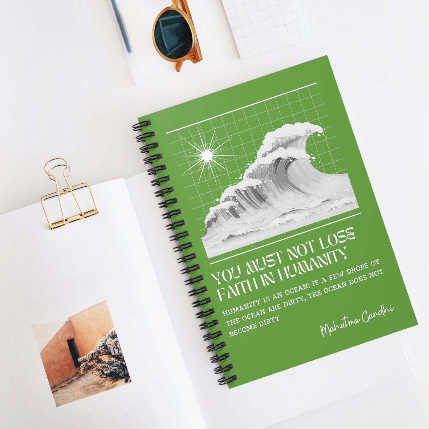 Classic Quotes Spiral Notebook - Mahatma Gandhi, 'You must not lose faith in humanity. Humanity is an ocean; if a few drops of the ocean are dirty, the ocean does not become dirty' - Spiral Notebook - Ruled Line