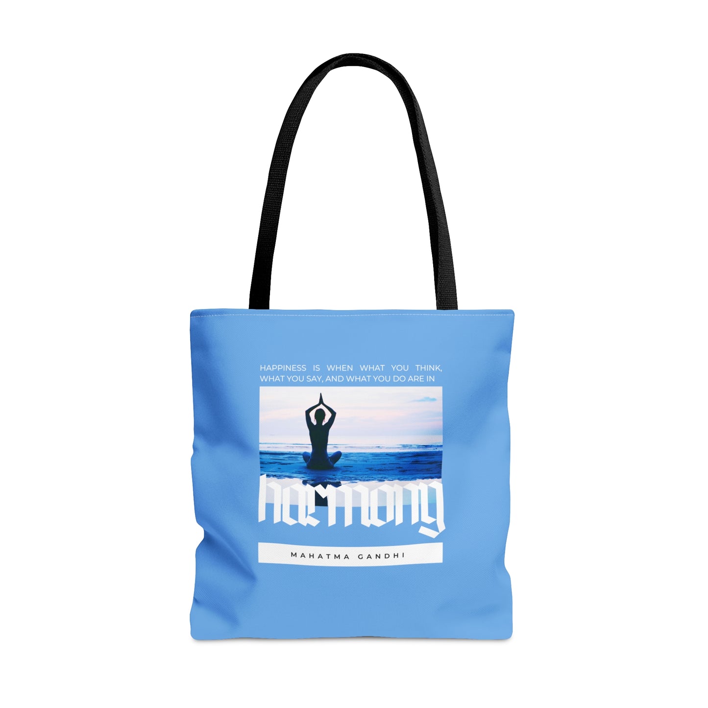 Classic Quotes Tote Bag - Mahatma Gandhi, 'Happiness is when what you think, what you say, and what you do are in harmony' - Tote Bag