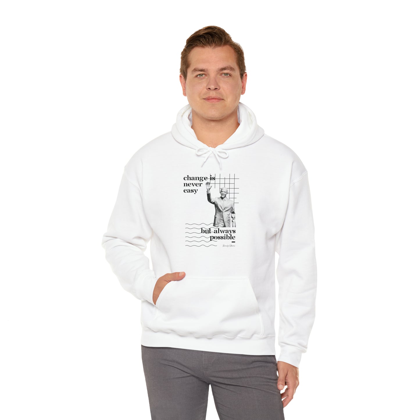 Classic Quotes Hoodie - Barack Obama, 'Change is never easy but always possible' - Unisex Heavy Blend™ Hooded Sweatshirt