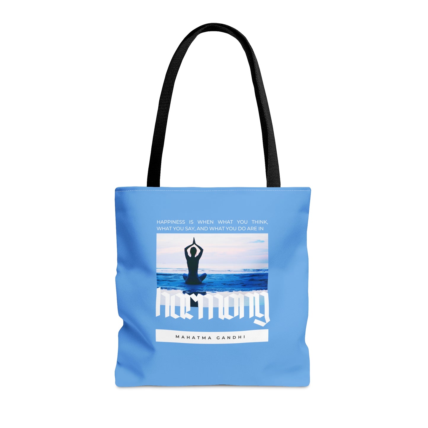 Classic Quotes Tote Bag - Mahatma Gandhi, 'Happiness is when what you think, what you say, and what you do are in harmony' - Tote Bag