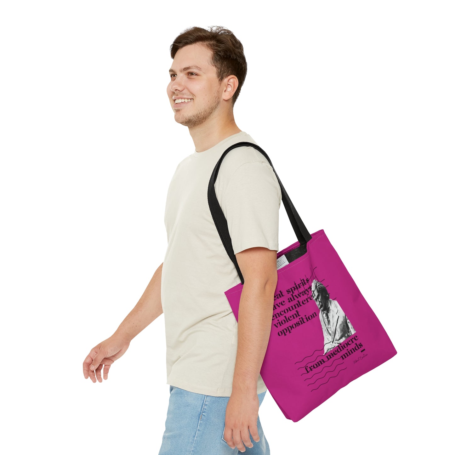 Classic Quotes Tote Bag - Albert Einstein, 'Great spirits have always encountered violent opposition from mediocre minds' - Tote Bag