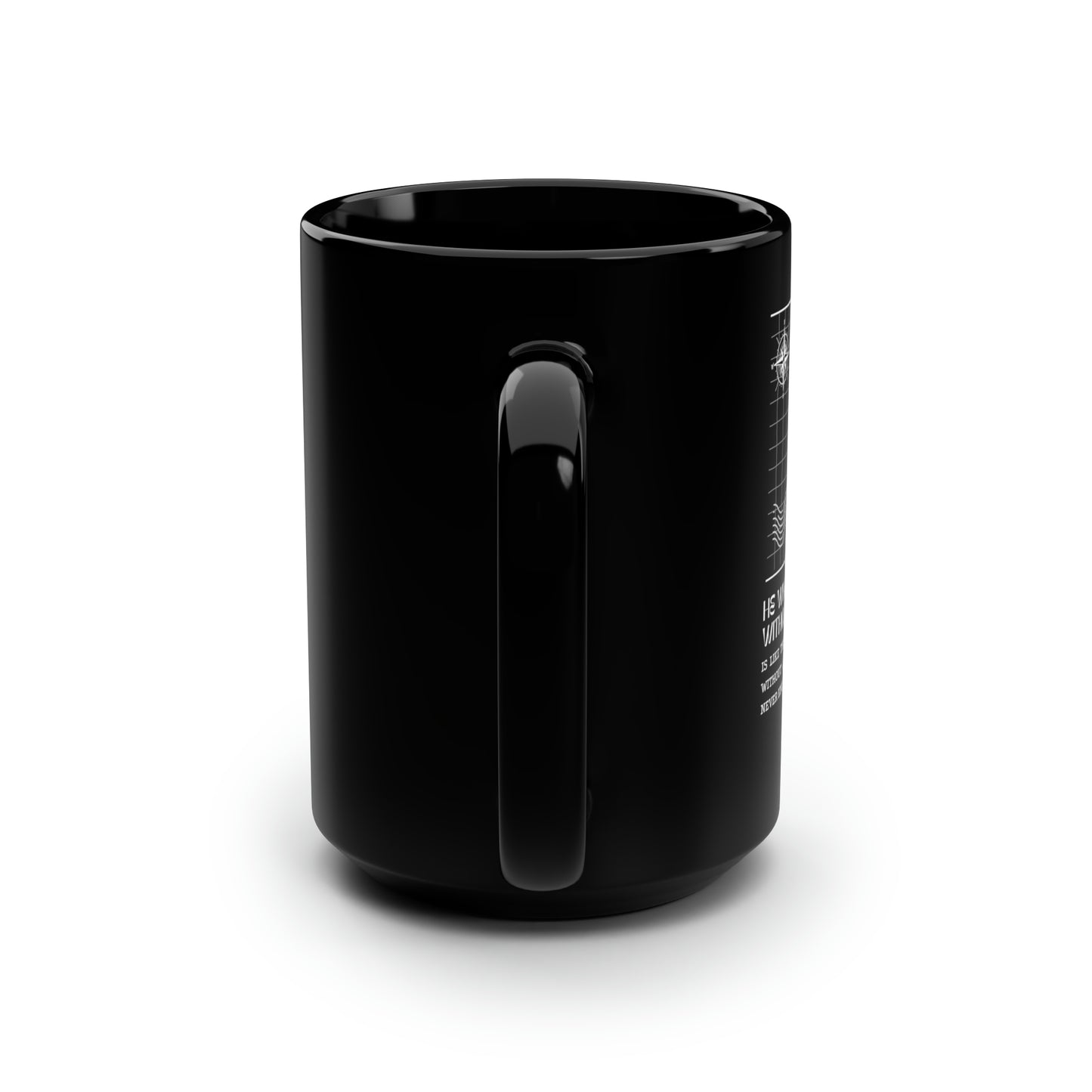 Classic Quotes Black Mug - Leonardo da Vinci, 'He who loves practice without theory is like the sailor who boards a ship without a rudder and compass and never knows where he may cast' - 15oz Black Mug