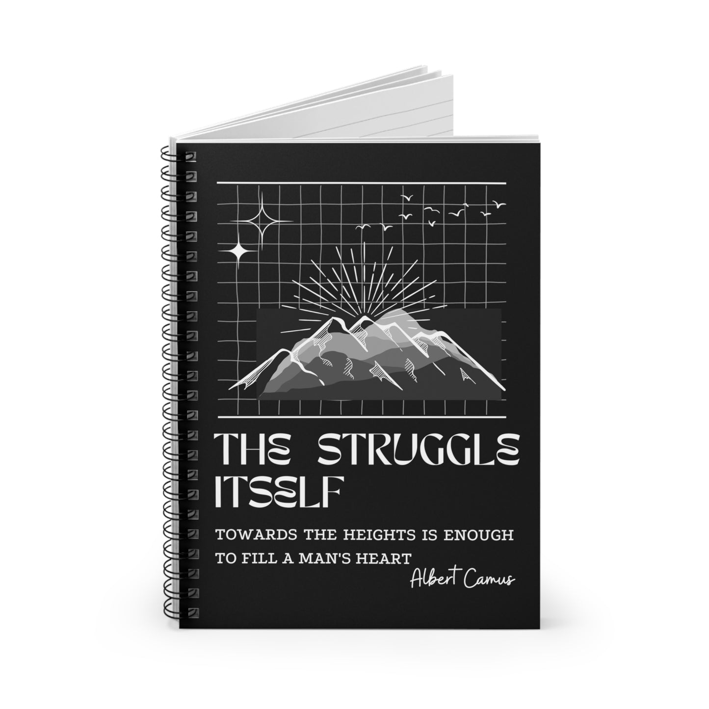 Classic Quotes Spiral Notebook - Albert Camus, 'The struggle itself towards the heights is enough to fill a man's heart' - Spiral Notebook - Ruled Line