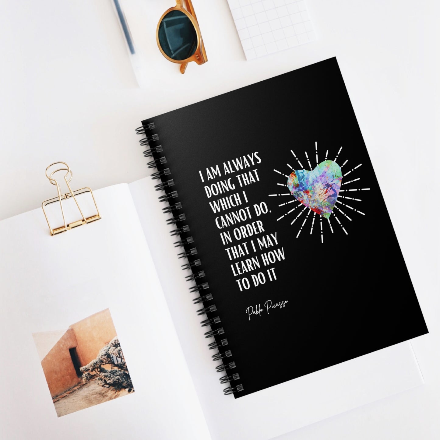 Classic Quotes Spiral Notebook - Pablo Picasso, 'I am always doing that which I cannot do, in order that I may learn how to do it' - Spiral Notebook - Ruled Line