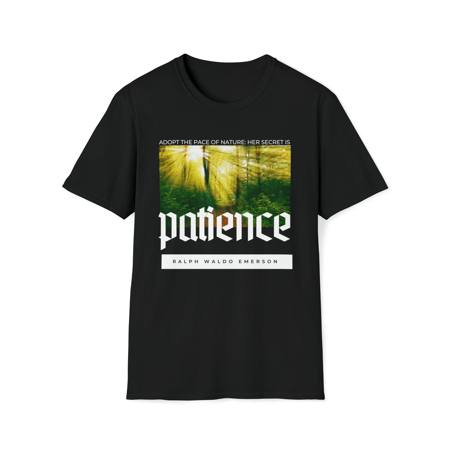 Classic Quotes Tee - Ralph Waldo Emerson, 'Adopt the pace of nature: her secret is patience' - Unisex Softstyle T-Shirt