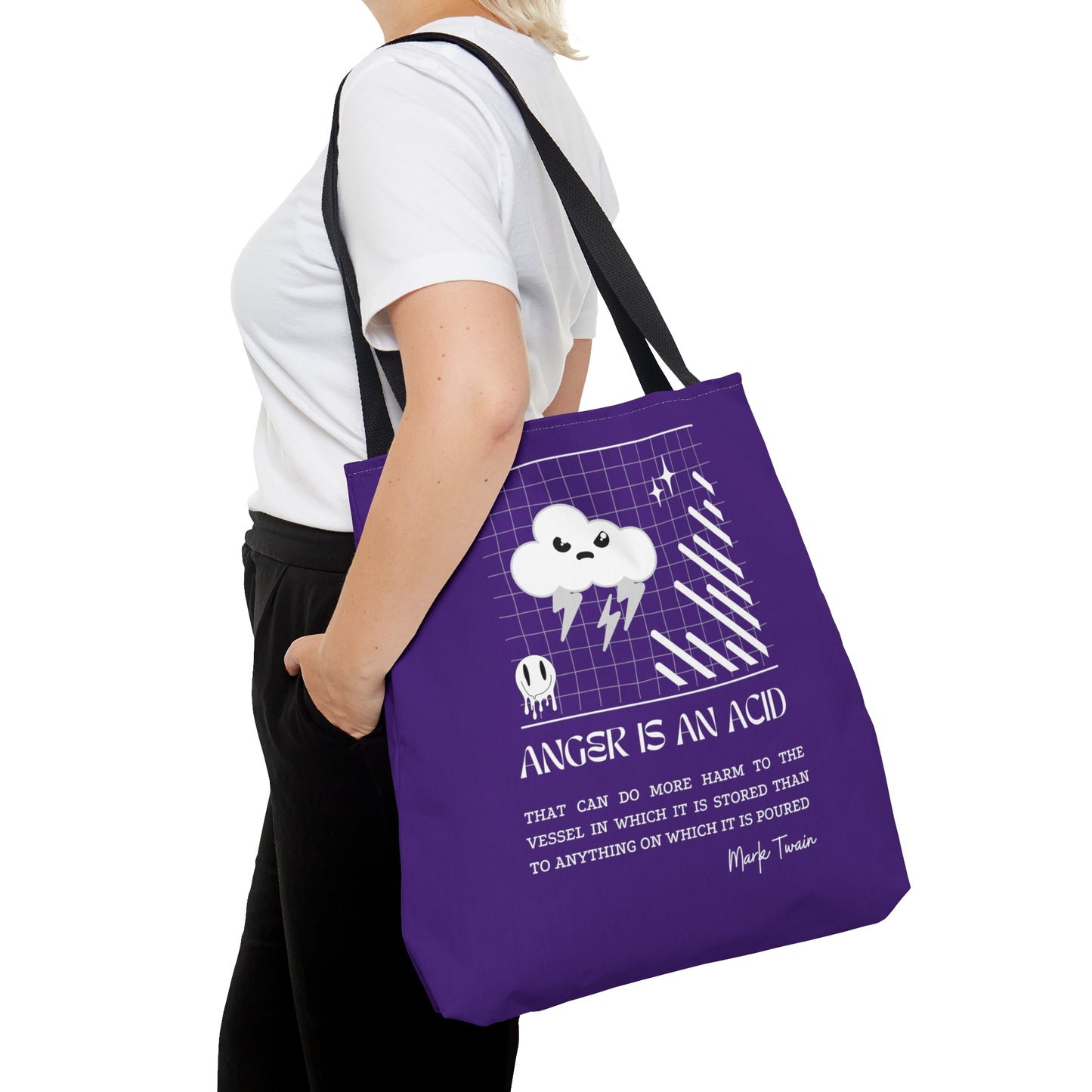 Classic Quotes Tote Bag - Mark Twain, 'Anger is an acid that can do more harm to the vessel in which it is stored than to anything on which it is poured' - Tote Bag