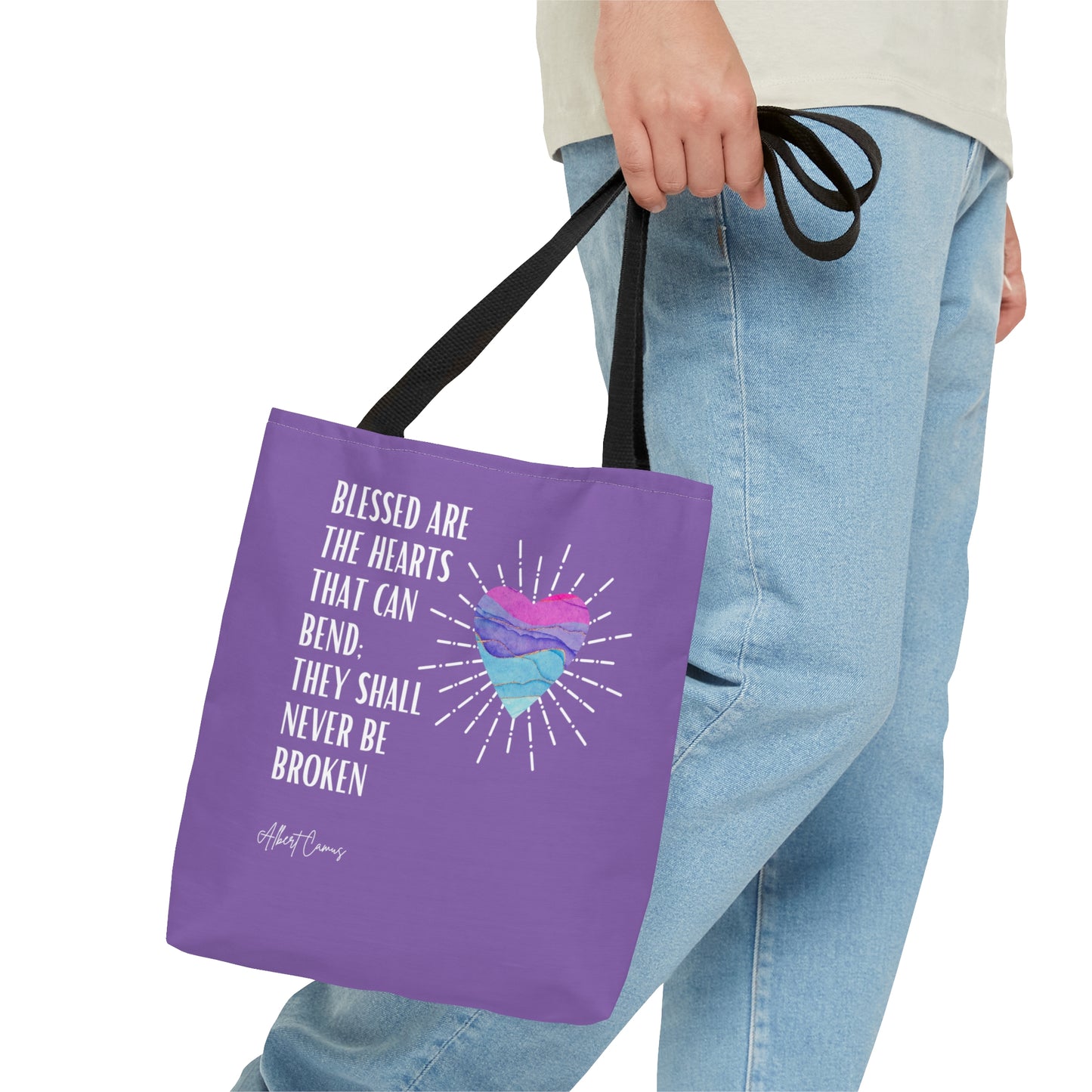 Classic Quotes Tote Bag - Albert Camus 'Blessed are the hearts that can bend, they will never be broken' - Tote Bag