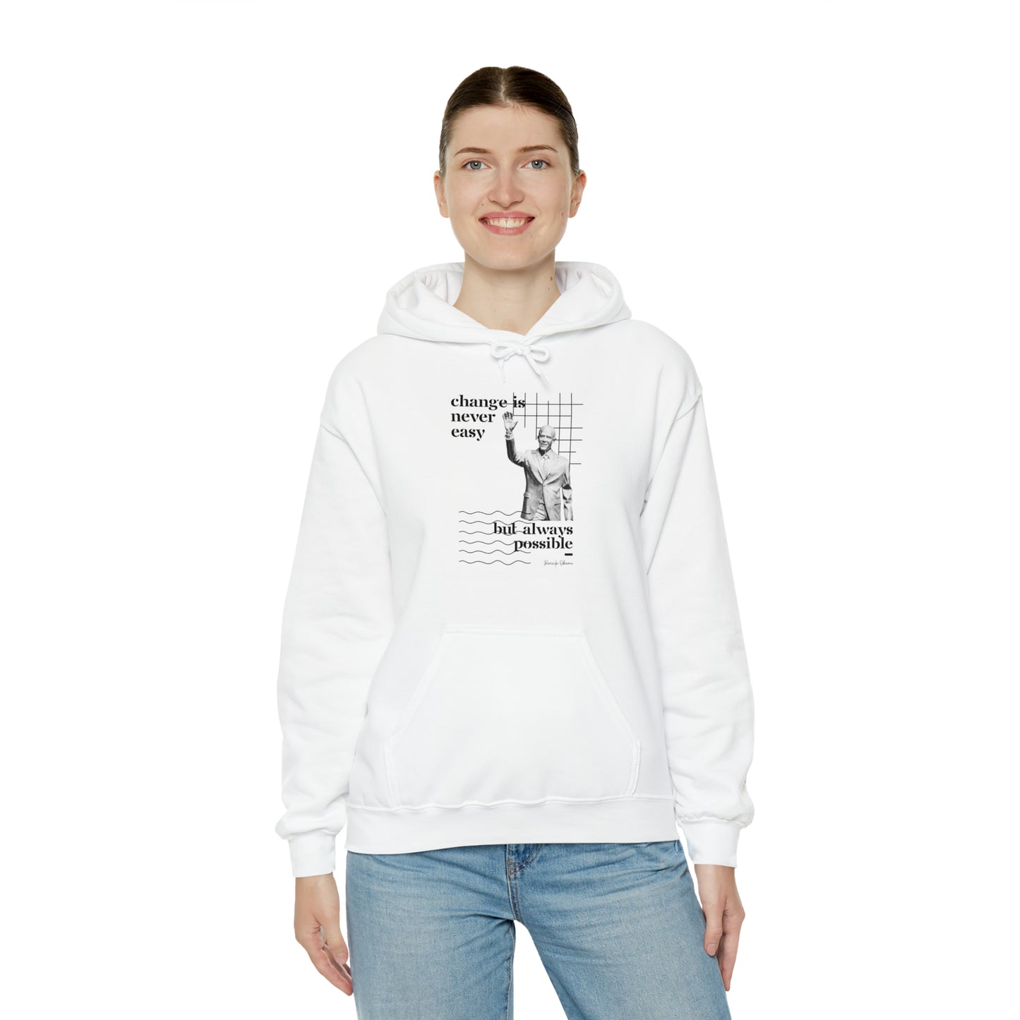Classic Quotes Hoodie - Barack Obama, 'Change is never easy but always possible' - Unisex Heavy Blend™ Hooded Sweatshirt
