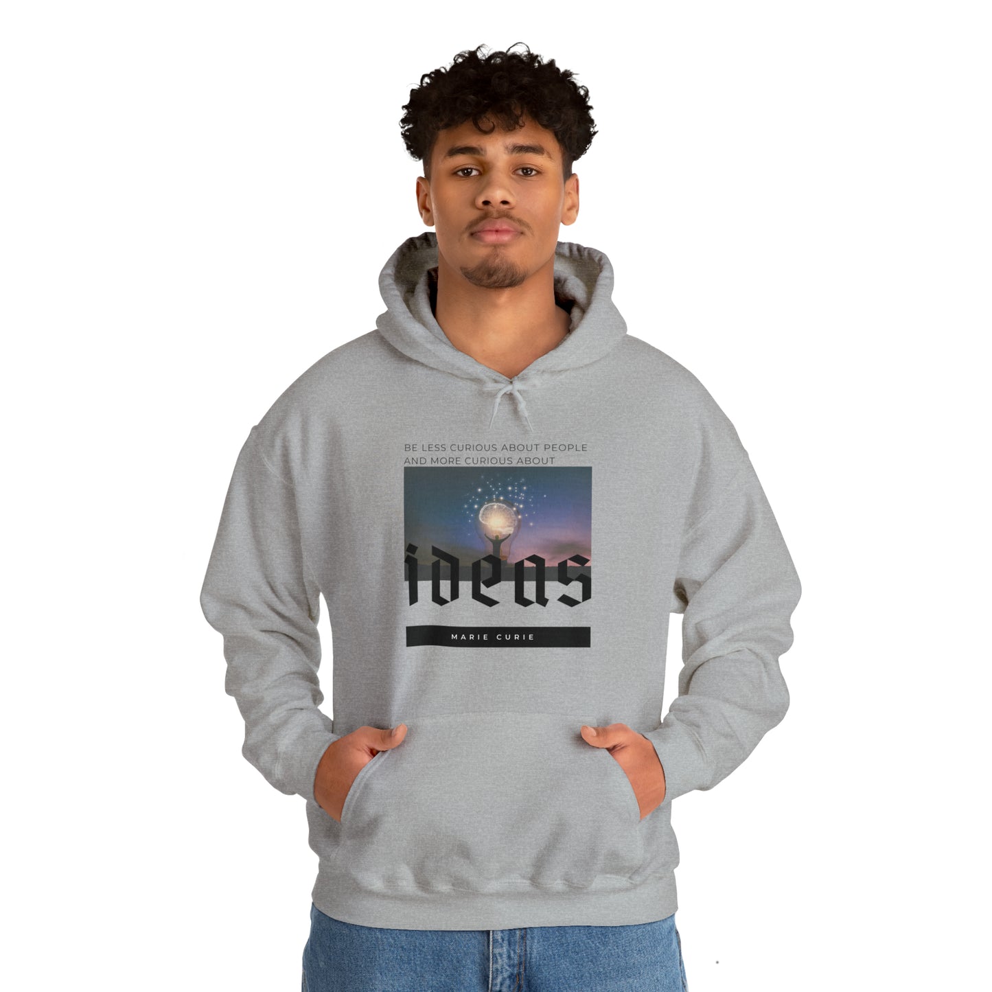 Classic Quotes Hoodie - Marie Curie, 'Be less curious about people and more curious about ideas' - Unisex Heavy Blend™ Hooded Sweatshirt