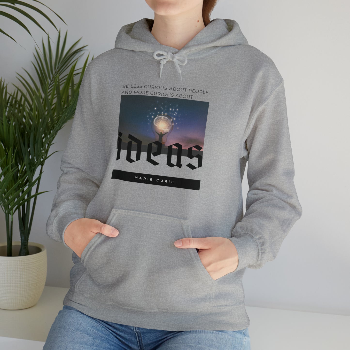Classic Quotes Hoodie - Marie Curie, 'Be less curious about people and more curious about ideas' - Unisex Heavy Blend™ Hooded Sweatshirt