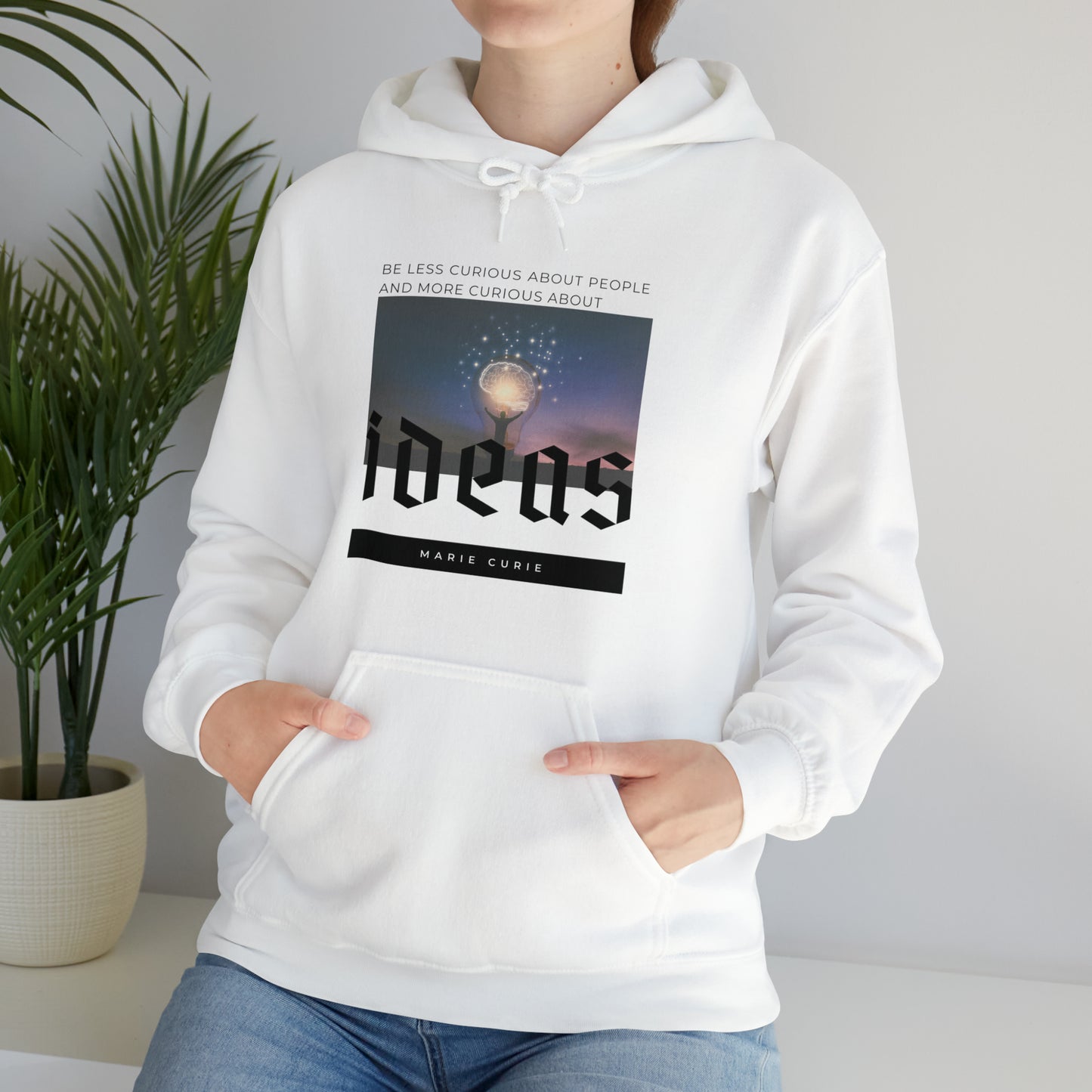 Classic Quotes Hoodie - Marie Curie, 'Be less curious about people and more curious about ideas' - Unisex Heavy Blend™ Hooded Sweatshirt