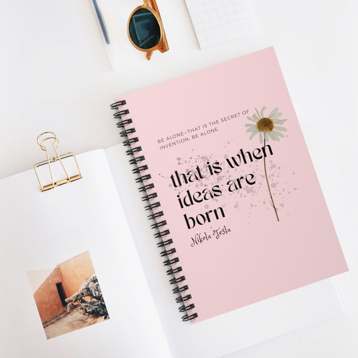 Classic Quotes Spiral Notebook - Nikola Tesla, 'Be alone—that is the secret of invention: be alone, that is when ideas are born' - Spiral Notebook - Ruled Line