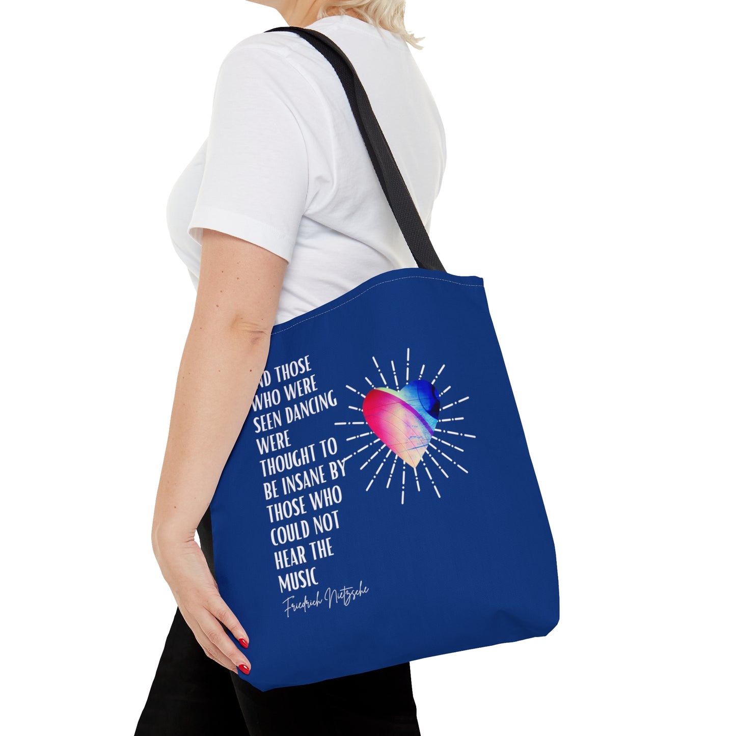 Classic Quotes Tote Bag - Friedrich Nietzsche, 'And those who were seen dancing were thought to be insane by those who could not hear the music' - Tote Bag