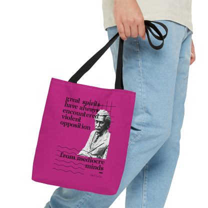Classic Quotes Tote Bag - Albert Einstein, 'Great spirits have always encountered violent opposition from mediocre minds' - Tote Bag