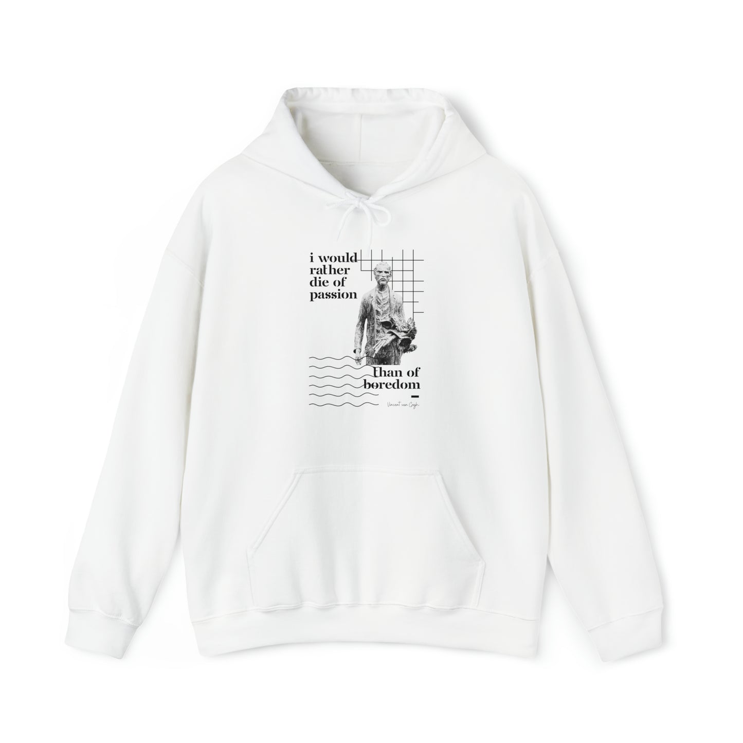 Classic Quotes Hoodie - Vincent van Gogh, 'I would rather die of passion than of boredom' - Unisex Heavy Blend™ Hooded Sweatshirt