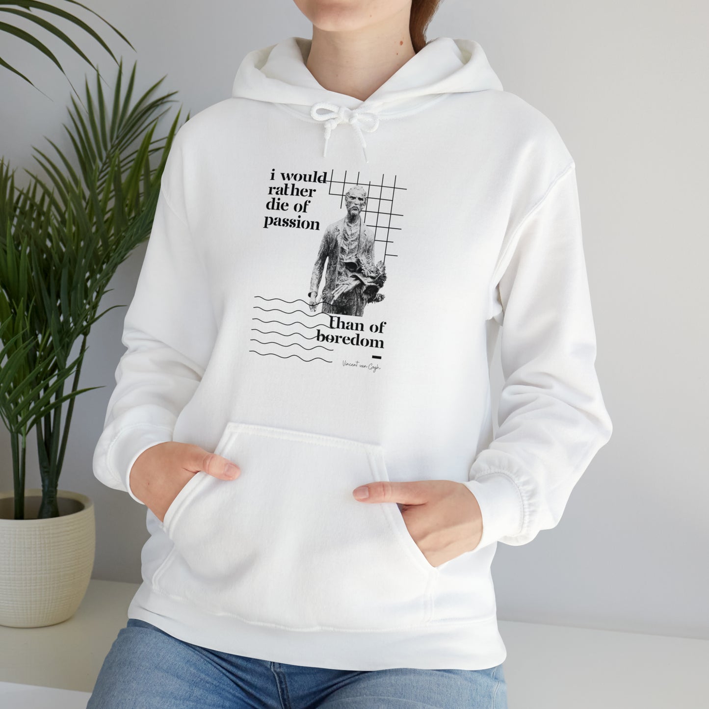 Classic Quotes Hoodie - Vincent van Gogh, 'I would rather die of passion than of boredom' - Unisex Heavy Blend™ Hooded Sweatshirt