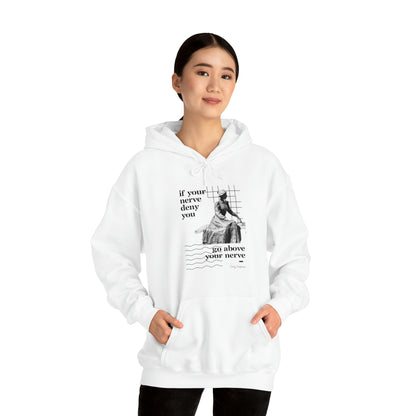 Classic Quotes Hoodie - Emily Dickinson, 'If your nerve deny you, go above your nerve' - Unisex Heavy Blend™ Hooded Sweatshirt