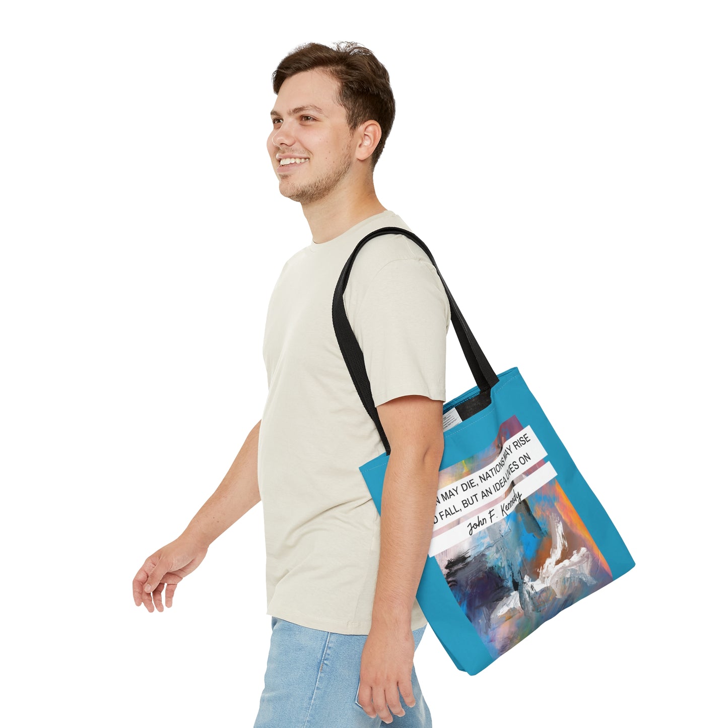Classic Quotes Tote Bag - John F Kennedy, 'A man may die, nations may rise and fall, but an idea lives on' - Tote Bag