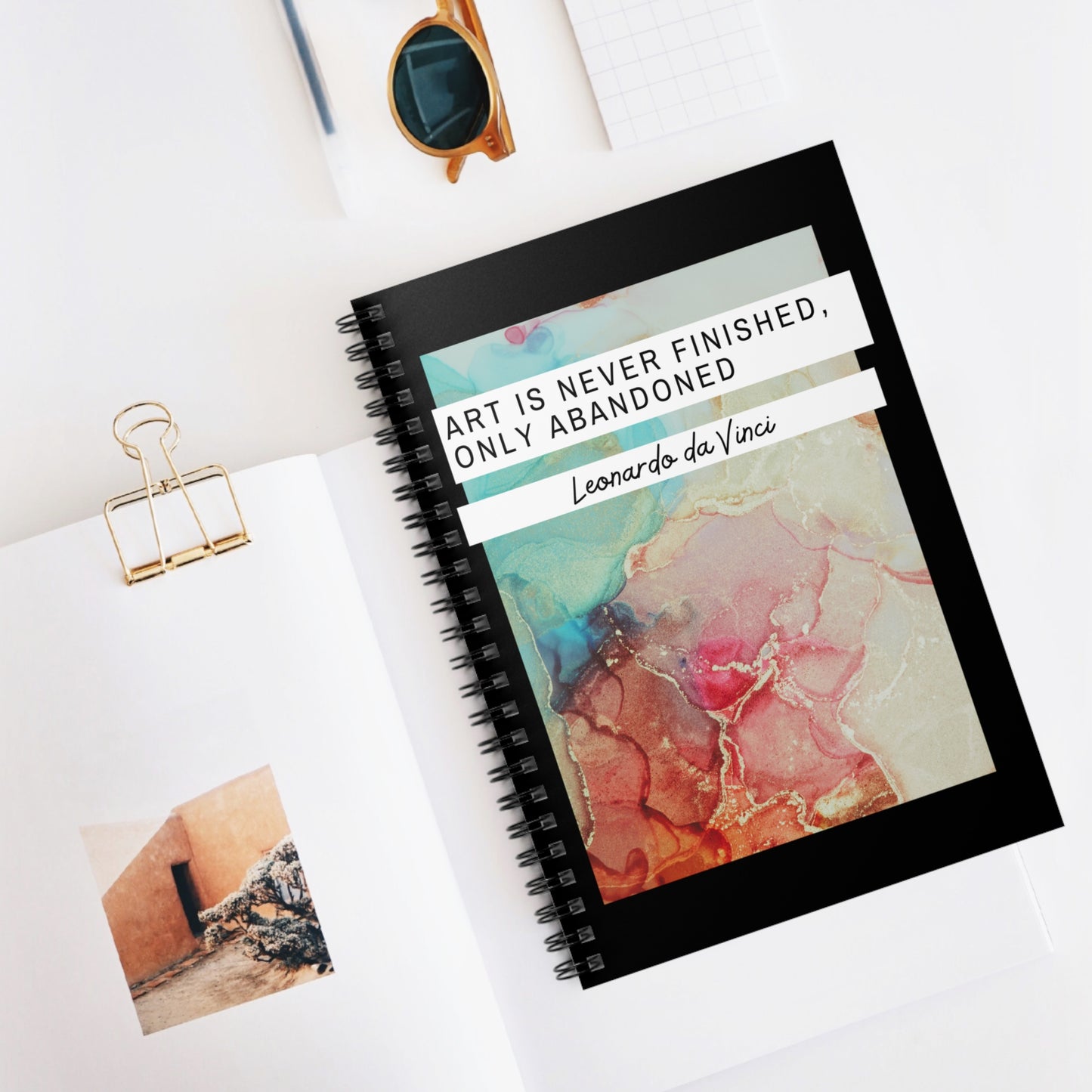 Classic Quotes Spiral Notebook - Leonardo da Vinci, 'Art is never finished,  only abandoned' - Spiral Notebook - Ruled Line