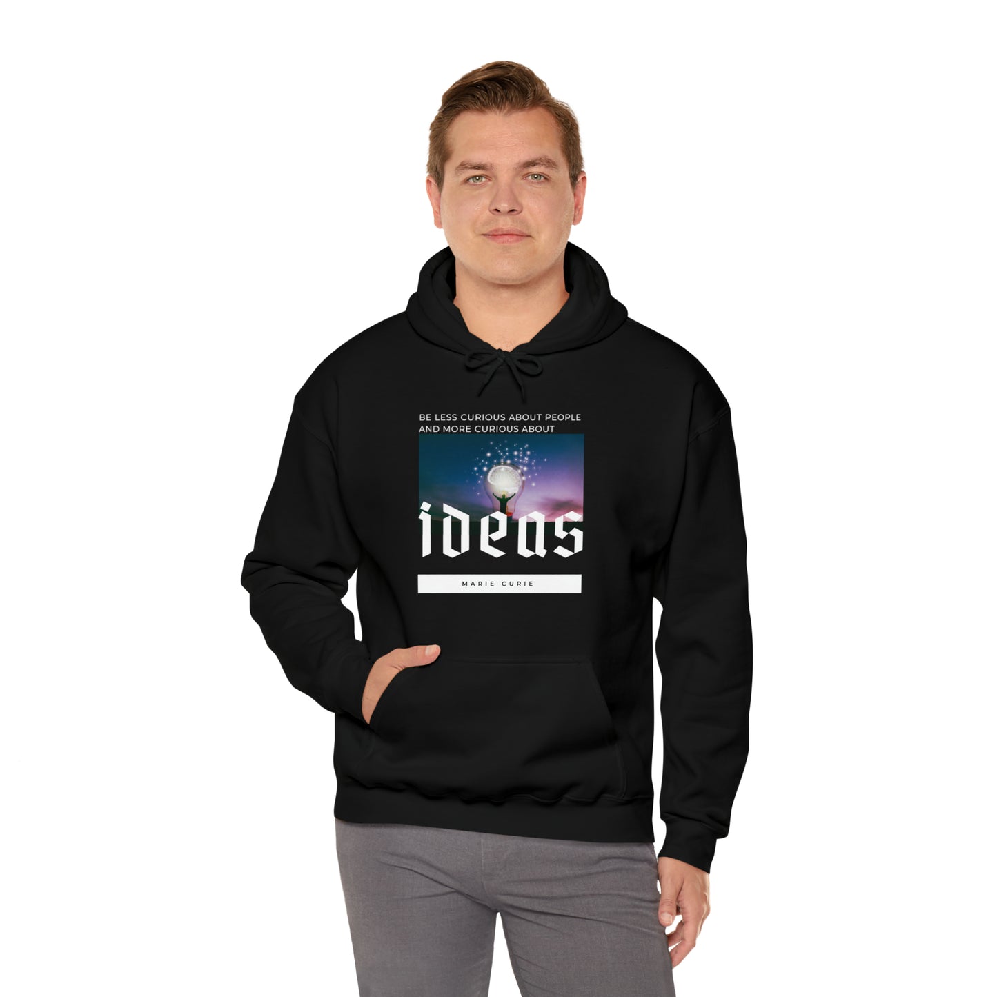 Classic Quotes Hoodie - Marie Curie, 'Be less curious about people and more curious about ideas' - Unisex Heavy Blend™ Hooded Sweatshirt