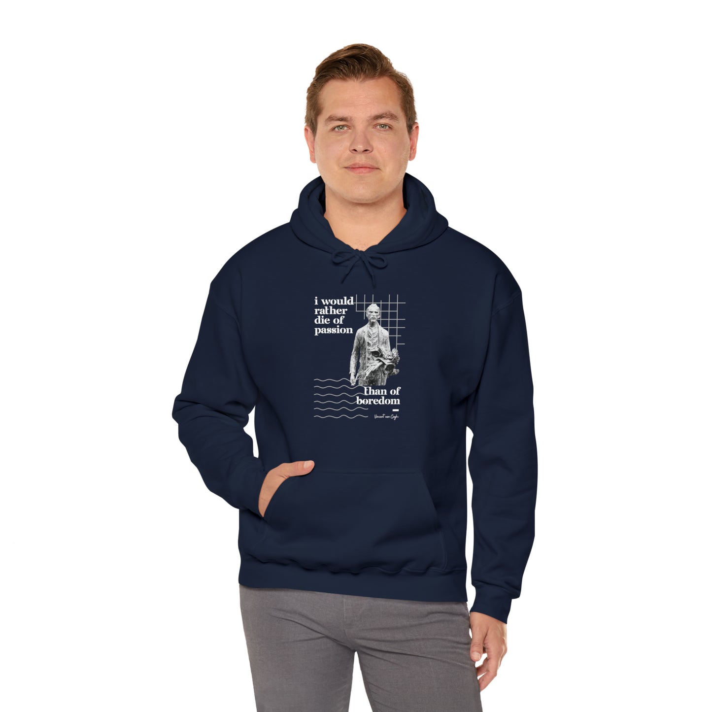 Classic Quotes Hoodie - Vincent van Gogh, 'I would rather die of passion than of boredom' - Unisex Heavy Blend™ Hooded Sweatshirt