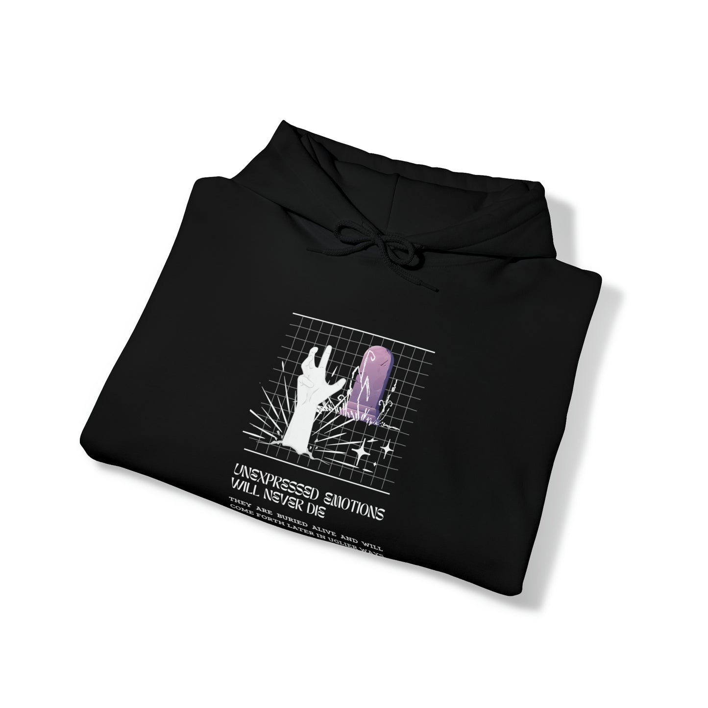 Classic Quotes Hoodie - Sigmund Freud, 'Unexpressed emotions will never die. They are buried alive and will come forth later in uglier ways' - Unisex Heavy Blend™ Hooded Sweatshirt