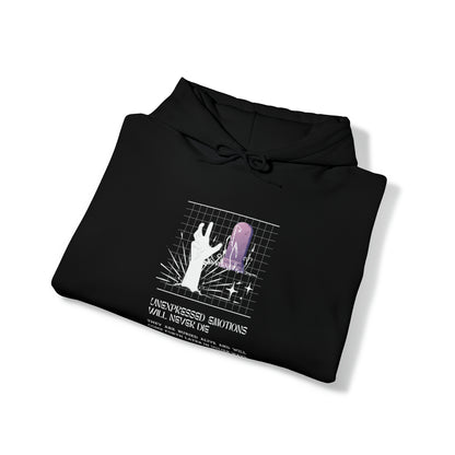 Classic Quotes Hoodie - Sigmund Freud, 'Unexpressed emotions will never die. They are buried alive and will come forth later in uglier ways' - Unisex Heavy Blend™ Hooded Sweatshirt