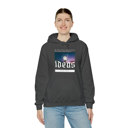 Classic Quotes Hoodie - Marie Curie, 'Be less curious about people and more curious about ideas' - Unisex Heavy Blend™ Hooded Sweatshirt