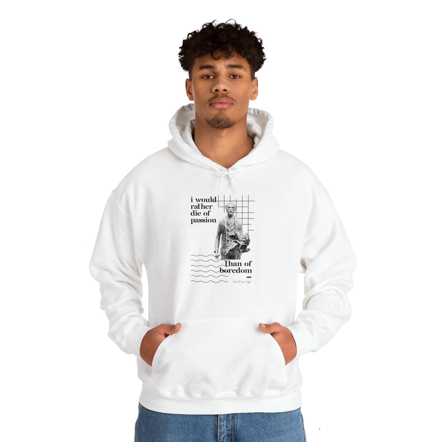 Classic Quotes Hoodie - Vincent van Gogh, 'I would rather die of passion than of boredom' - Unisex Heavy Blend™ Hooded Sweatshirt