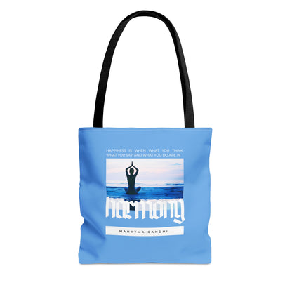 Classic Quotes Tote Bag - Mahatma Gandhi, 'Happiness is when what you think, what you say, and what you do are in harmony' - Tote Bag