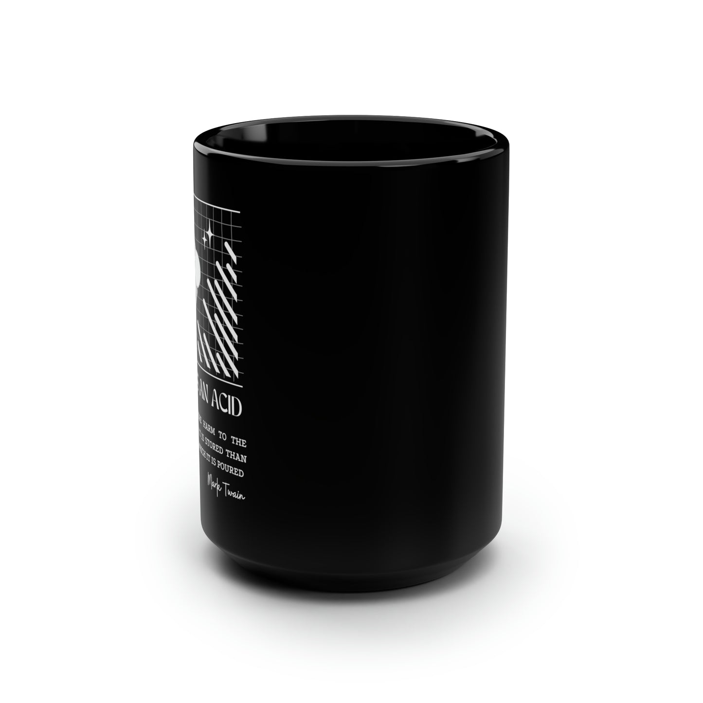 Classic Quotes Black Mug - Mark Twain, 'Anger is an acid that can do more harm to the vessel in which it is stored than to anything on which it is poured' - 15oz Black Mug