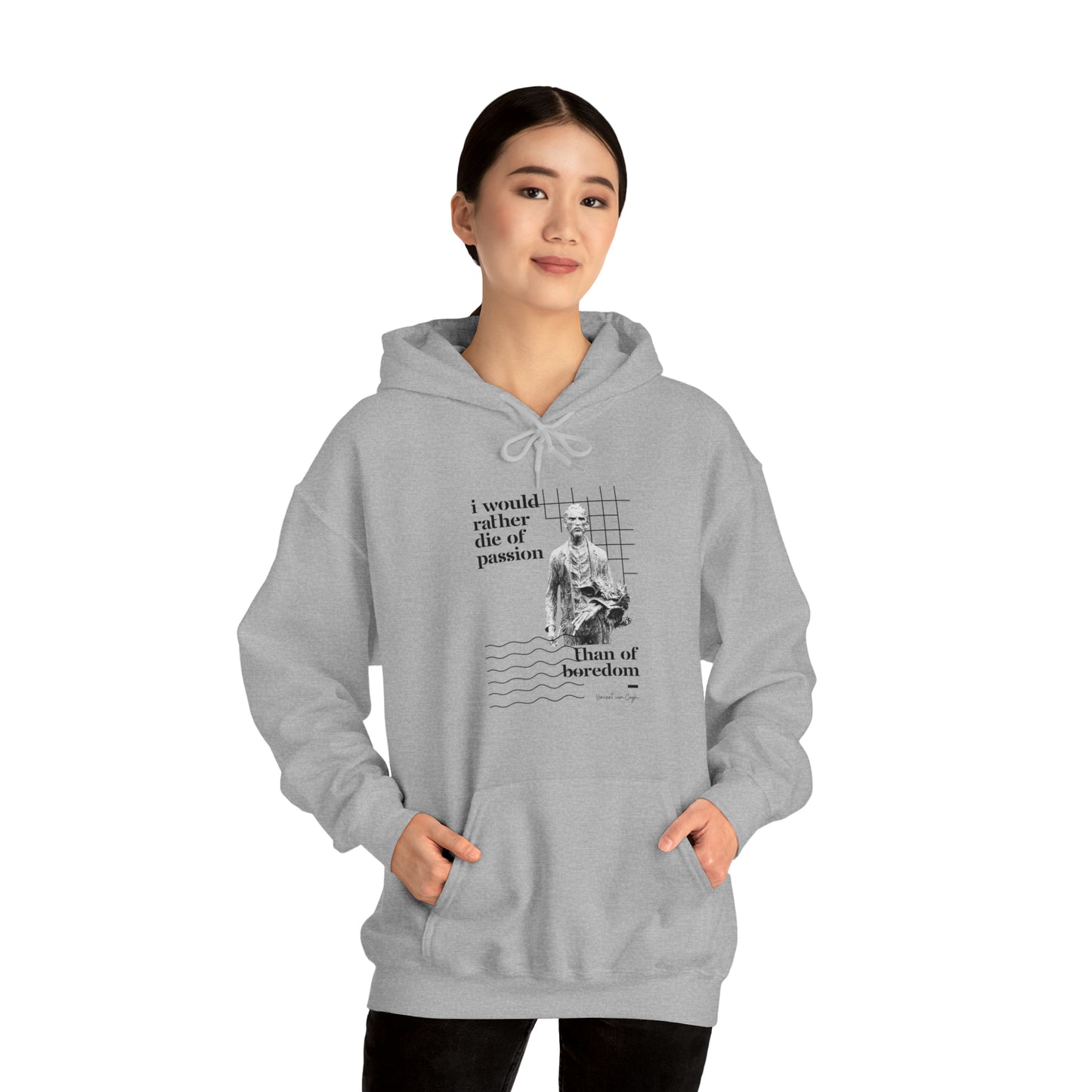 Classic Quotes Hoodie - Vincent van Gogh, 'I would rather die of passion than of boredom' - Unisex Heavy Blend™ Hooded Sweatshirt